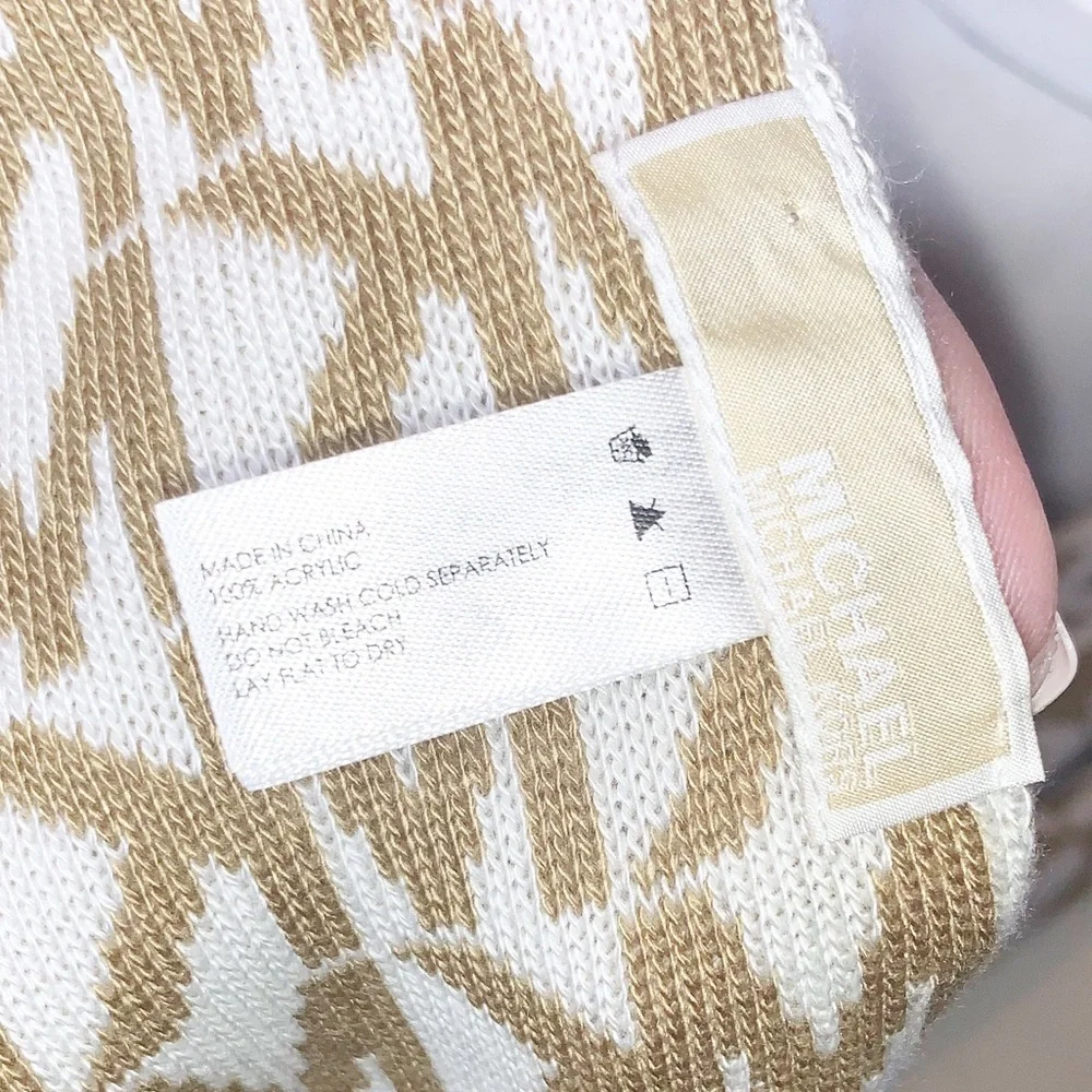 MICHAEL KORS Tan & White Signature Logo Scarf